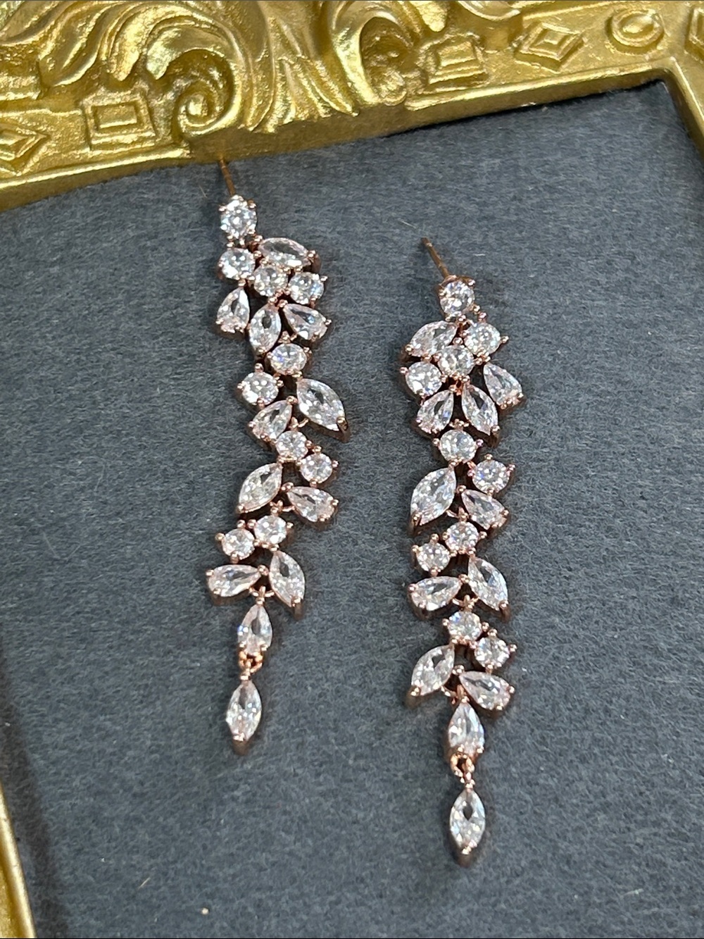 Rose Gold Crystal Drop Vine Earrings - Women Jewelry